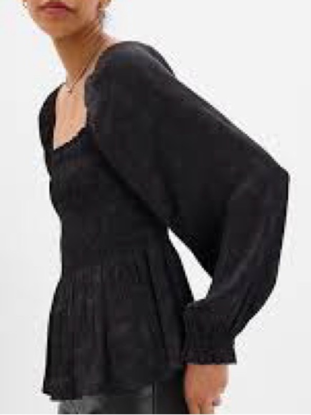 GAP Black Smocked Peplum Long-Sleeve Blouse